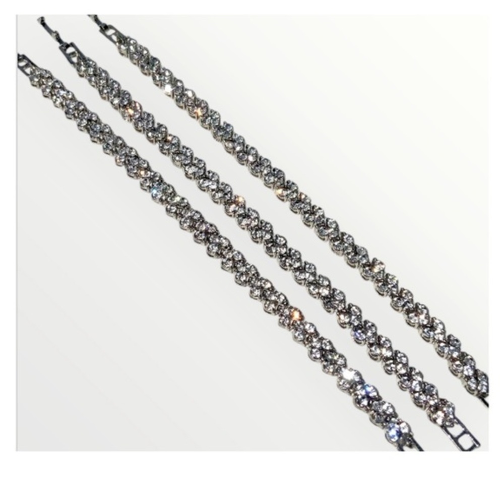 3~ Ice Rhinestones In Silver 7” Bracelets~Jewelry~Holiday~Party~Gift~Christmas